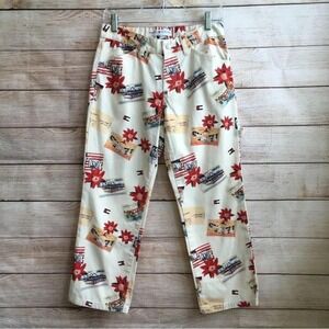 VINTAGE NEW WITH TAGS TOMMY HILFIGER SLIM PAINTER PANTS IN POSTCARD PRINT